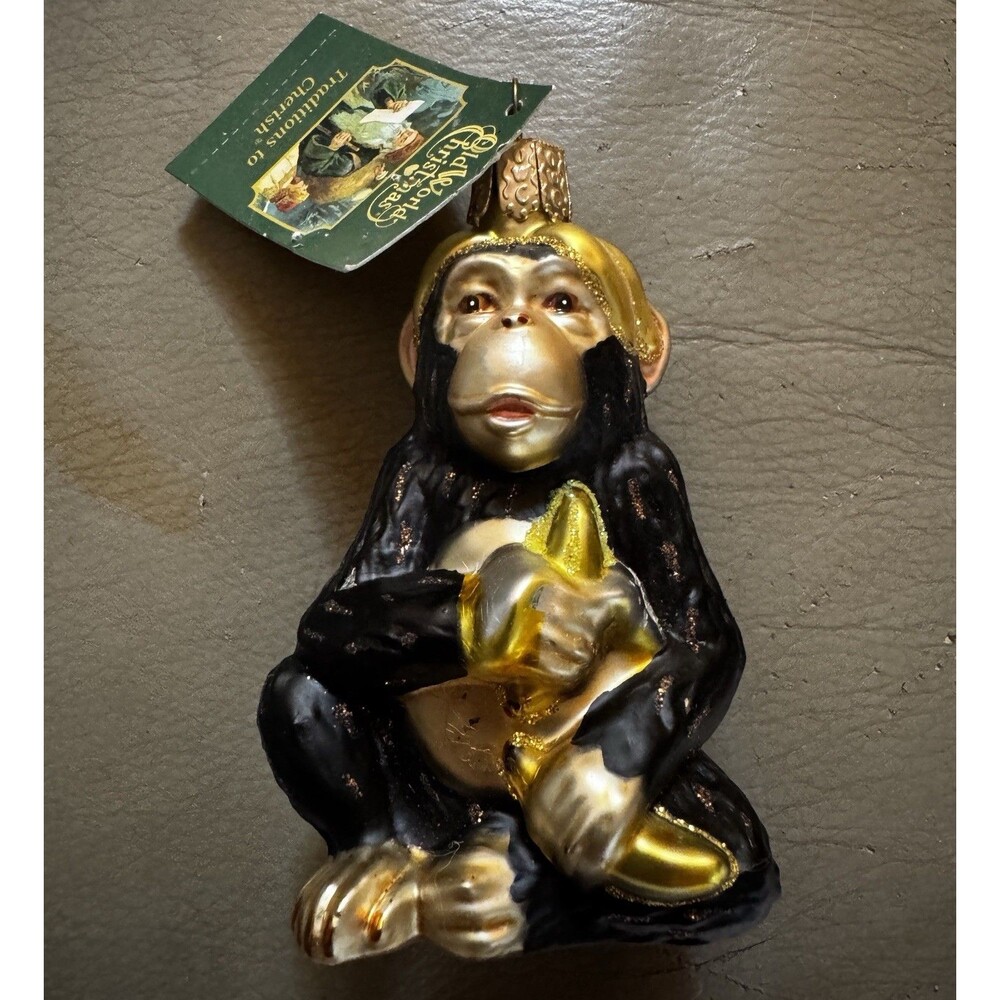 OLD WORLD CHRISTMAS CHIMPANZEE CHIMP GLASS CHRISTMAS ORNAMENT 12591 w/Tags NOS